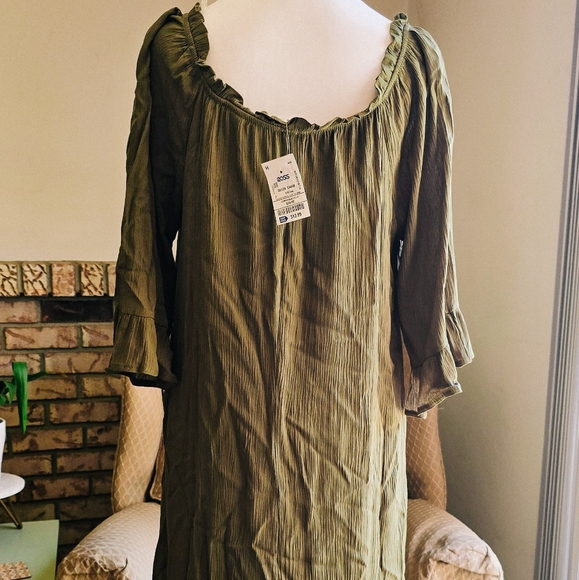 Olive Green Button-Front Tunic Dress – Size XL - Picture 2 of 2